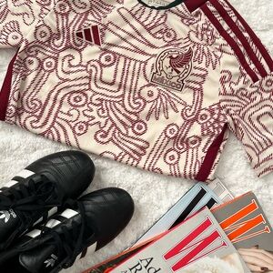 adidas Mexico Soccer Jersey - Cream and Burgundy